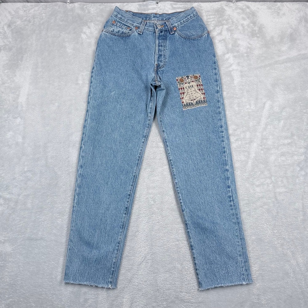 Vintage 90s Levis 501 Jeans 23x27 Women 5 S Light Blue Raw Hem Patch Made in USA